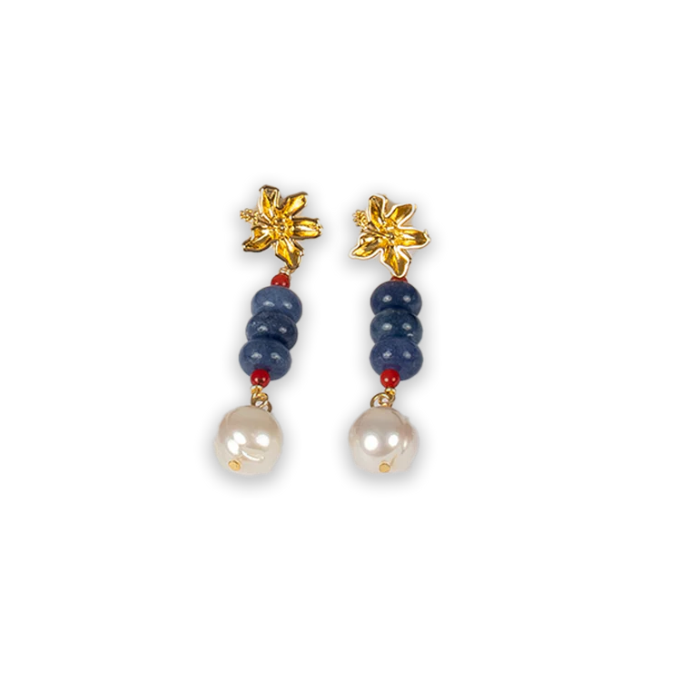 Gold Hibiscus Drop Earrings