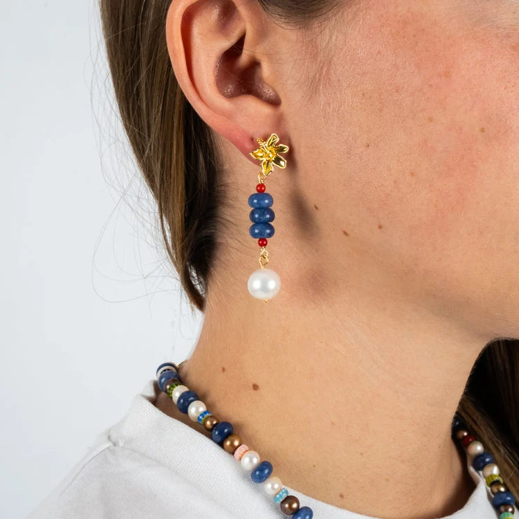 Gold Hibiscus Drop Earrings