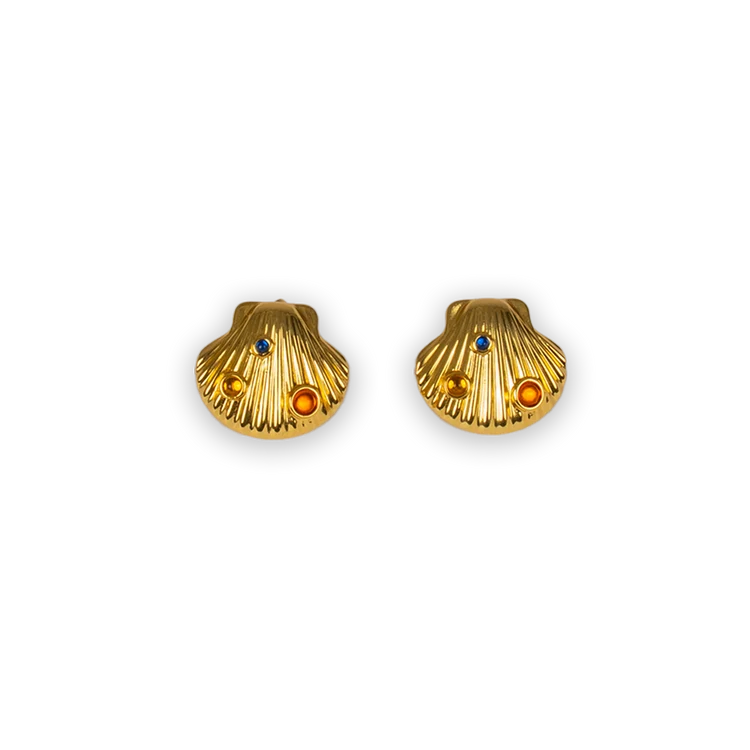Golden Scallop Shell Stud Earrings