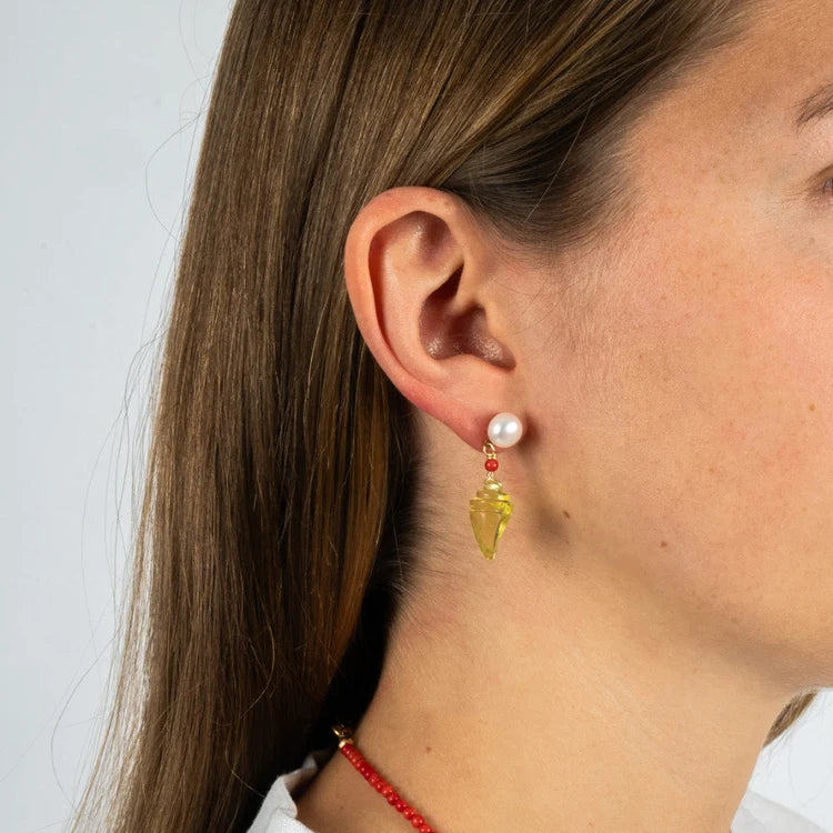 Lemon Quartz Shell Earrings