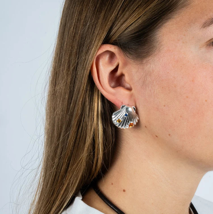 Silver Scallop Shell Stud Earrings